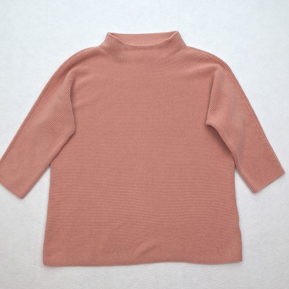 Lands End Sweater Womens XL Pink Coral Mock Neck Ribbed‎ 3/4 Sleeve Pullover - Picture 2 of 7
